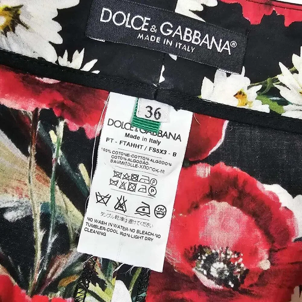 Dolce & Gabbana Daisy & Poppy Print Cotton Straight-Leg Pants 2013 Runway Sz 36 - Picture 7 of 12